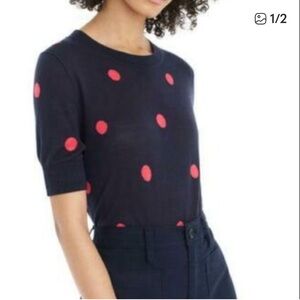 J. Crew Sweater Silk Lyocell Polka Crewneck Navy Poppy. Size Medium.